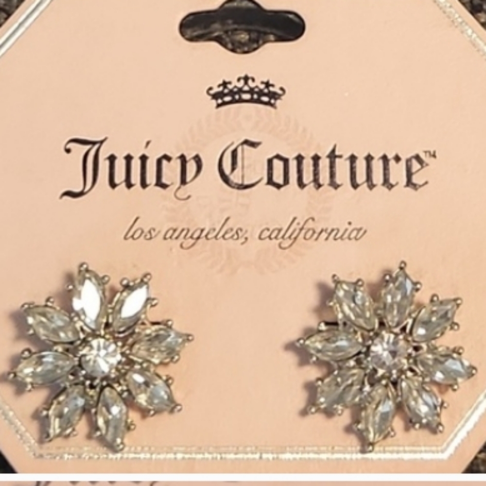 NWT Juicy Couture Silver Rhinestone Flower Earrings Vintage